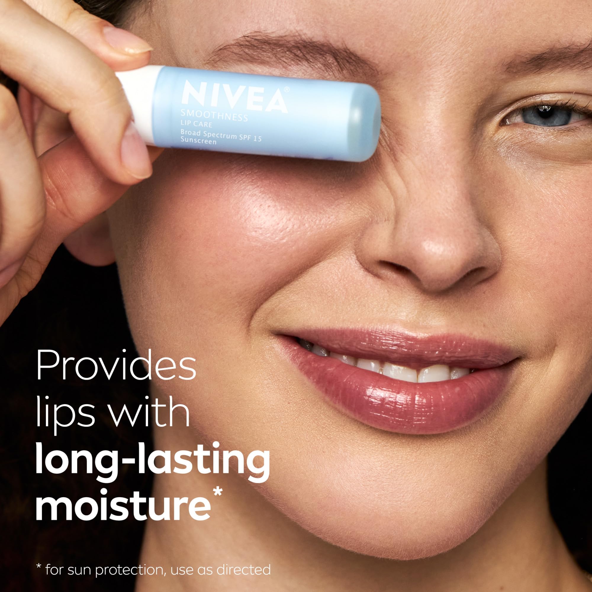 NIVEA Smoothness Lip Care SPF 15 highlights shea butter and nourishing ingredients.