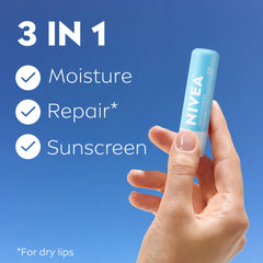 NIVEA Smoothness Lip Care SPF 15 applied on lips for moisture.