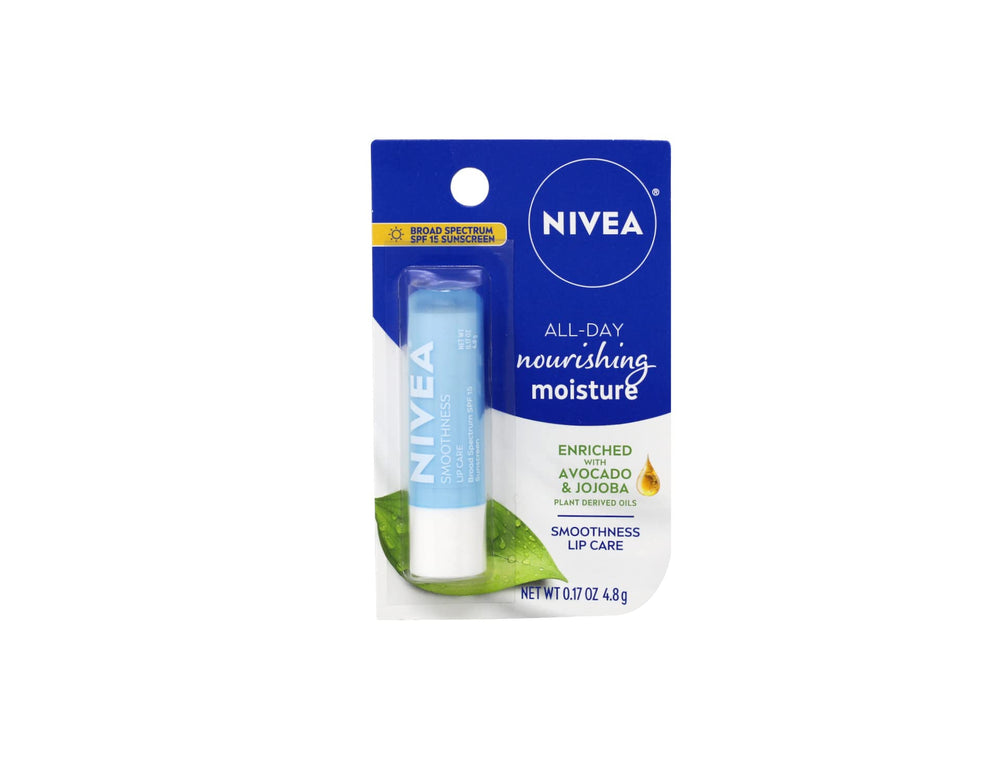NIVEA Smoothness Lip Care SPF15 tube image highlights sun protection