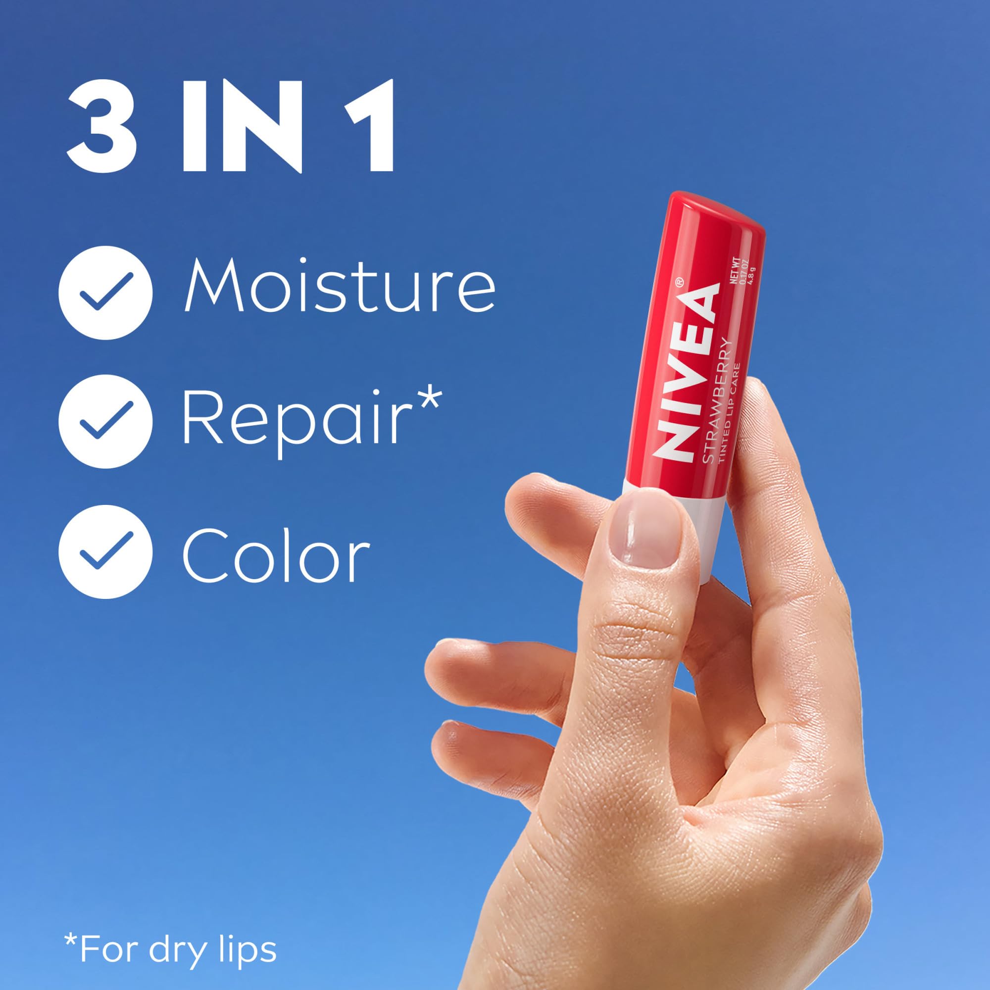 NIVEA Strawberry Lip Care applied on lips with subtle shine