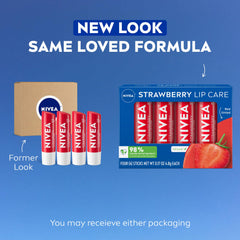 NIVEA Strawberry Lip Care balm swatch showing red tint and shine