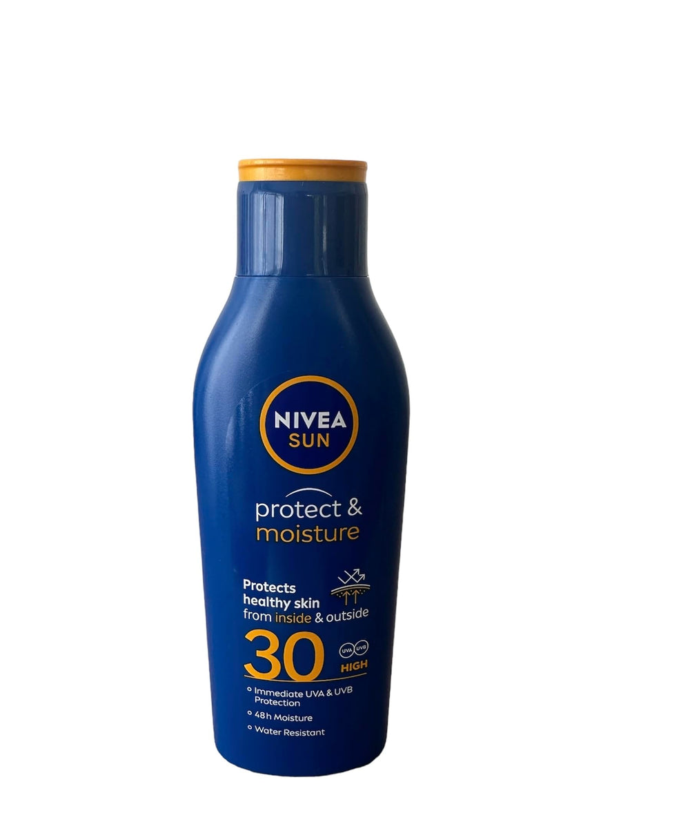 Nivea Sun Protect and Moisture SPF 30 texture closeup showing creamy, hydrating sunscreen ideal for smooth skin
