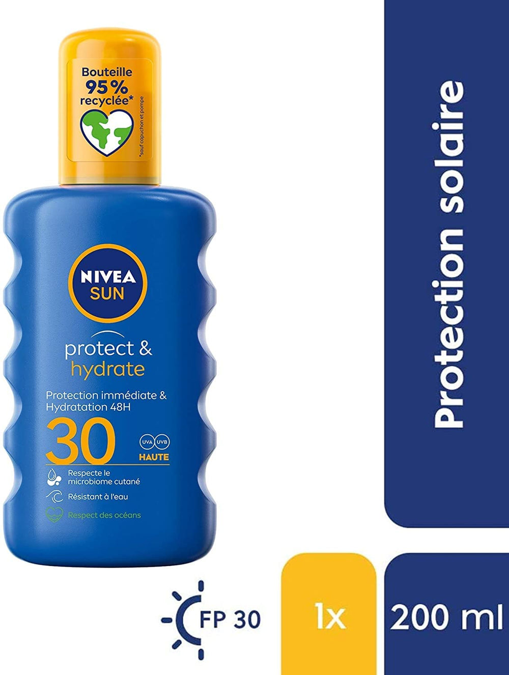 NIVEA Sun Protect & Hydrate SPF30 spray shows easy application.