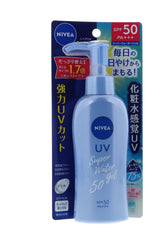 Nivea Sun Protect Water Gel SPF50 pump bottle for easy daily application.