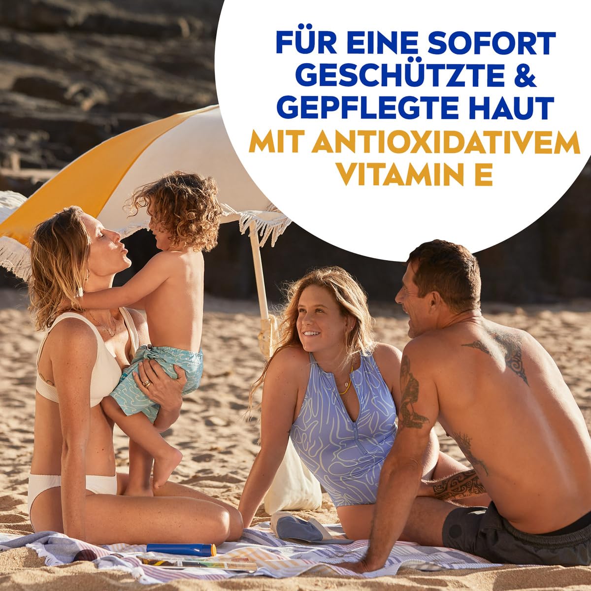 Closeup of Nivea Sun SPF 30 label indicating protection for everyday sun exposure