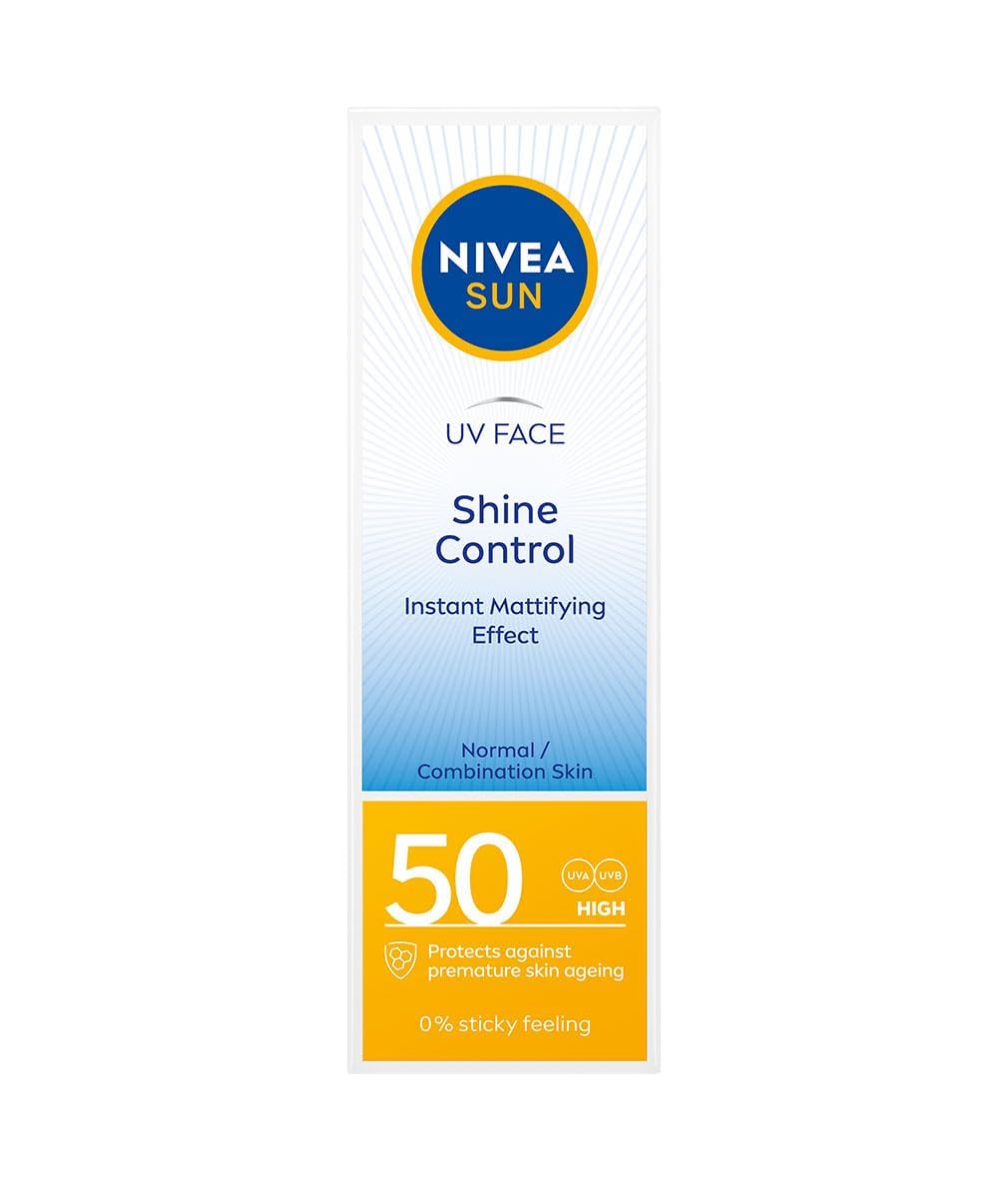 NIVEA Sun UV Face Shine Control Cream for a matte finish with UV protection.