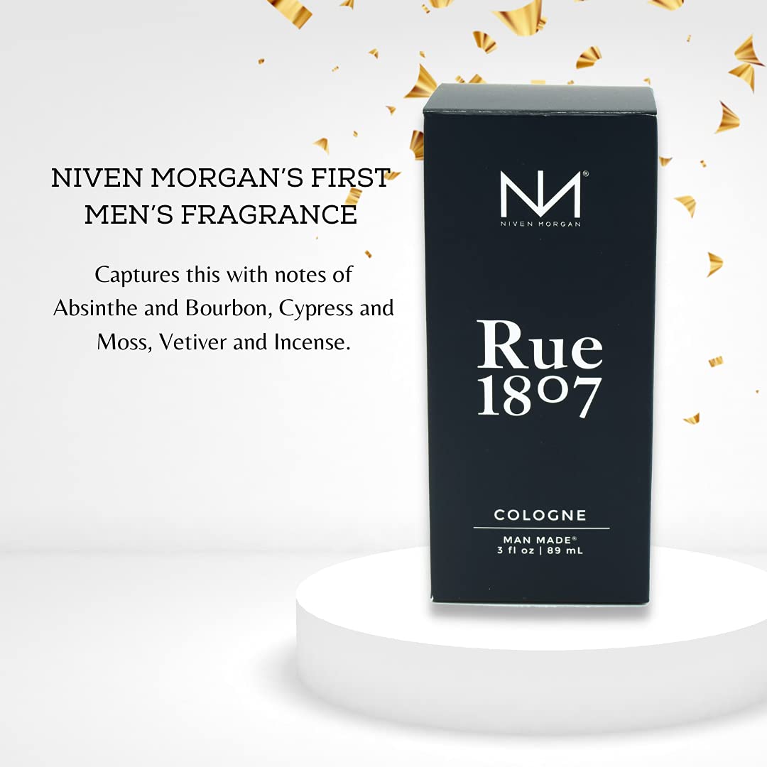 Cypress and moss detail suggests piney, sophisticated aroma from Rue 1807.