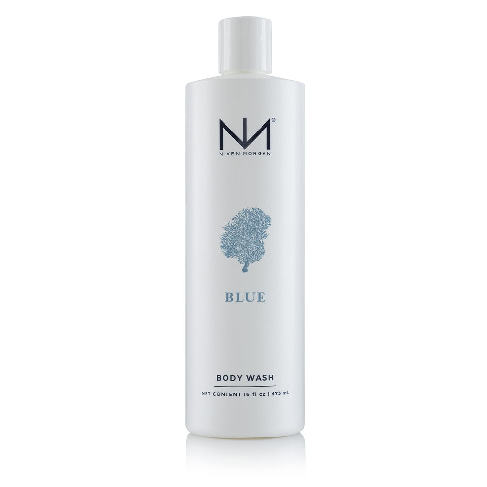 Niven Morgan Blue Body Wash bottle with refreshing seaside scent for clean, lightly scented skin