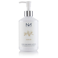 Niven Morgan Gold Hand and Body Lotion bottle showcases luxurious hydration.
