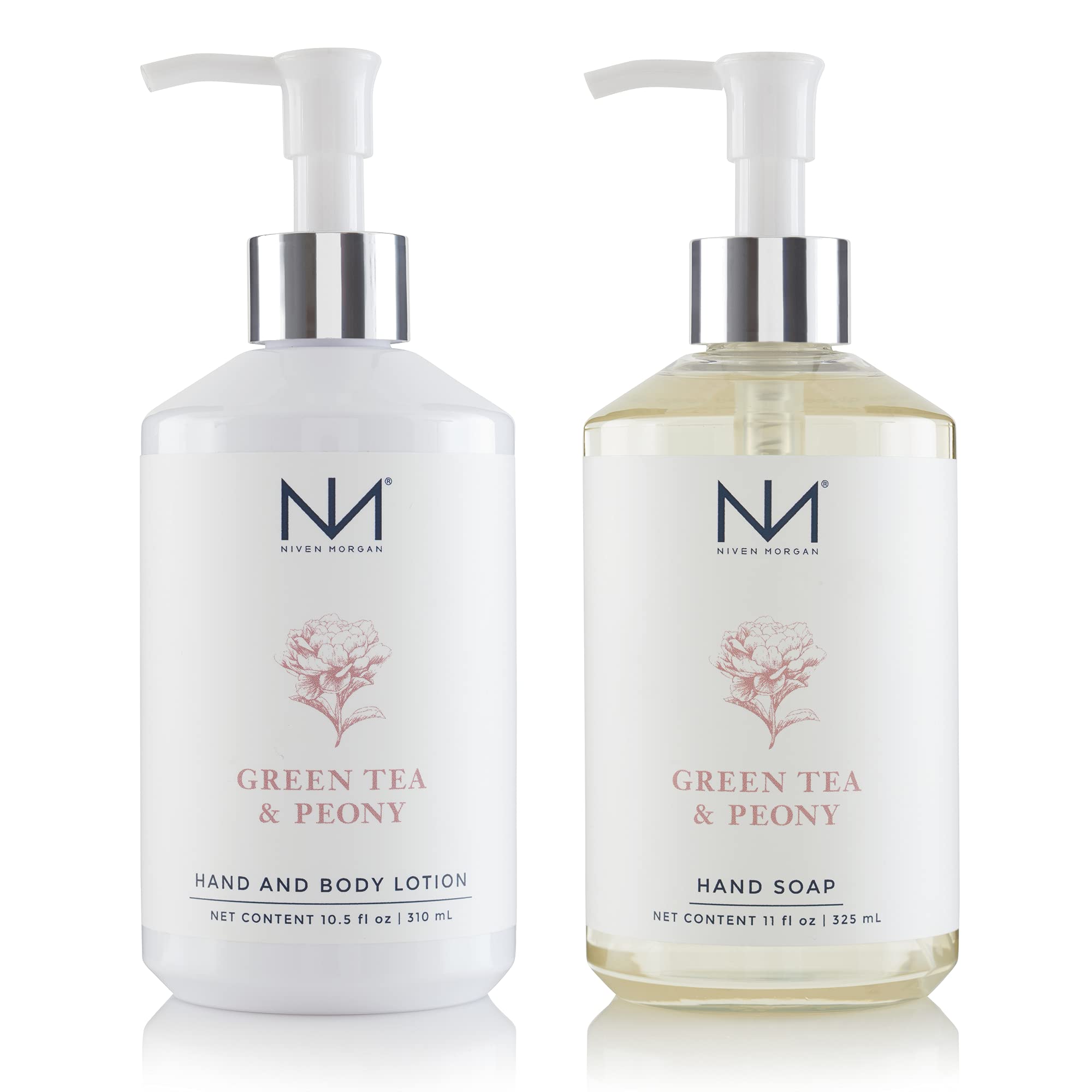 Niven Morgan Green Tea & Peony hand soap bottle for a spa-like daily cleansing ritual.