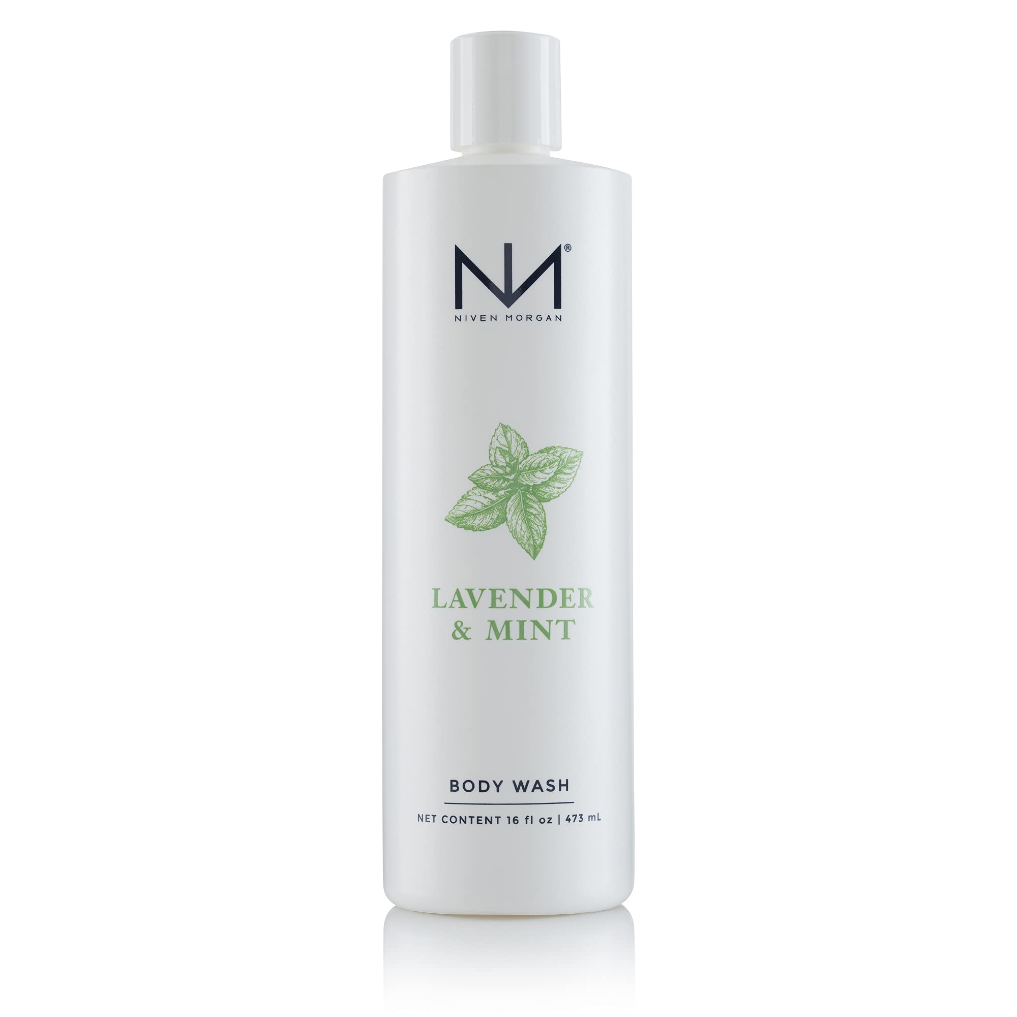 Niven Morgan Lavender and Mint Body Wash bottle, refreshing spa-like shower scent