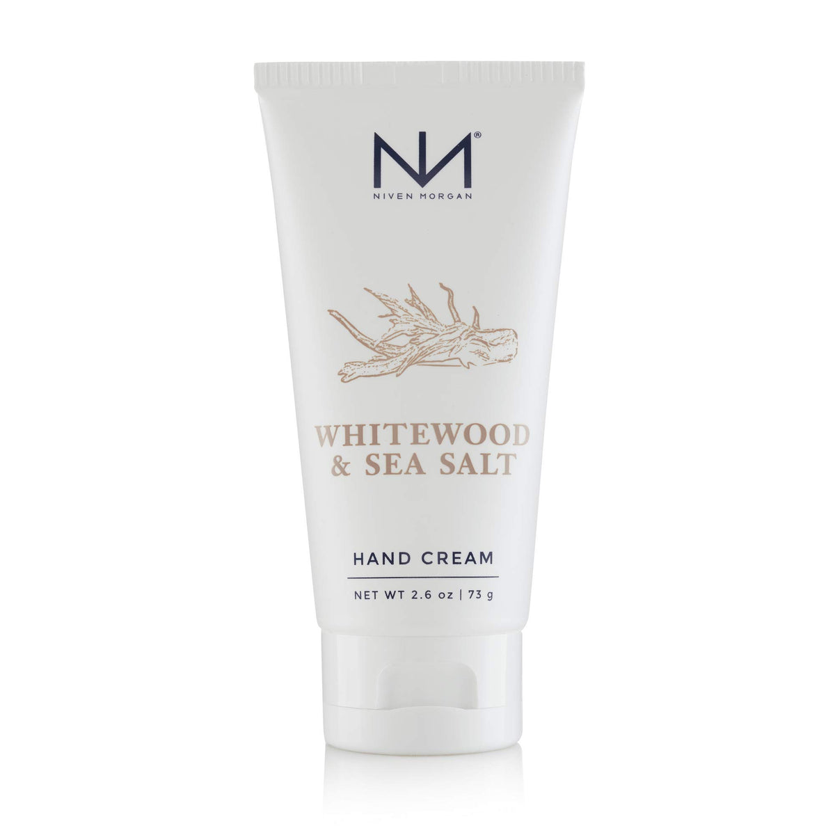 Niven Morgan Whitewood & Sea Salt hand cream tube for daily moisture and firmer-looking skin