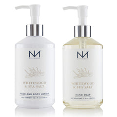 Packaging of Niven Morgan Whitewood & Sea Salt set highlights premium hand care for gifting.
