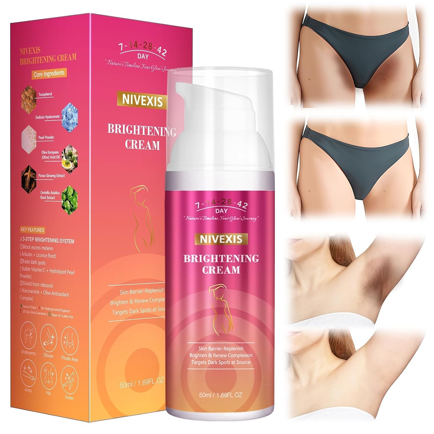 Nivexis Skin Lightening Cream bottle close-up for on-the-go brightening