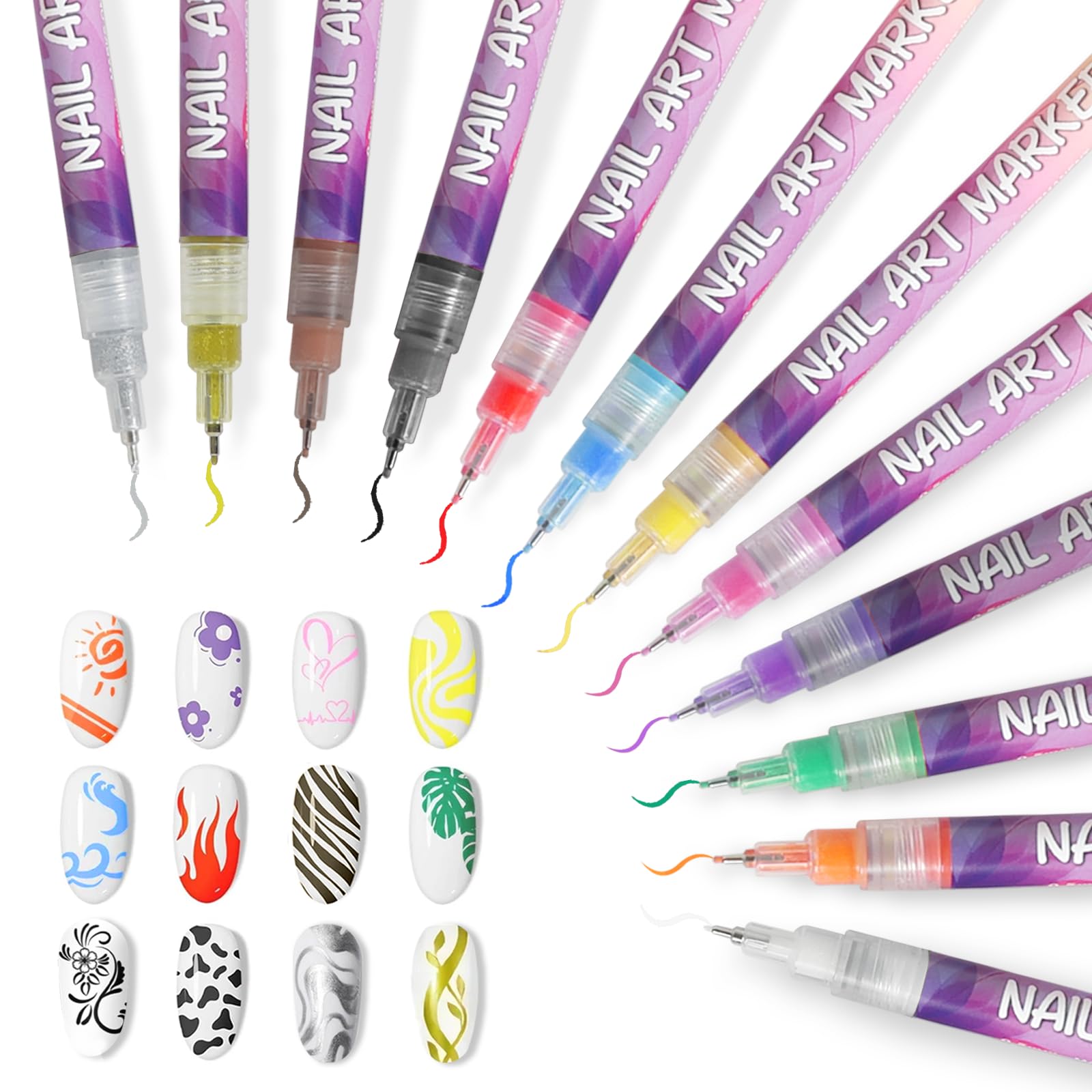 NivLop 12-color nail art pens set for versatile DIY manicure and design ideas