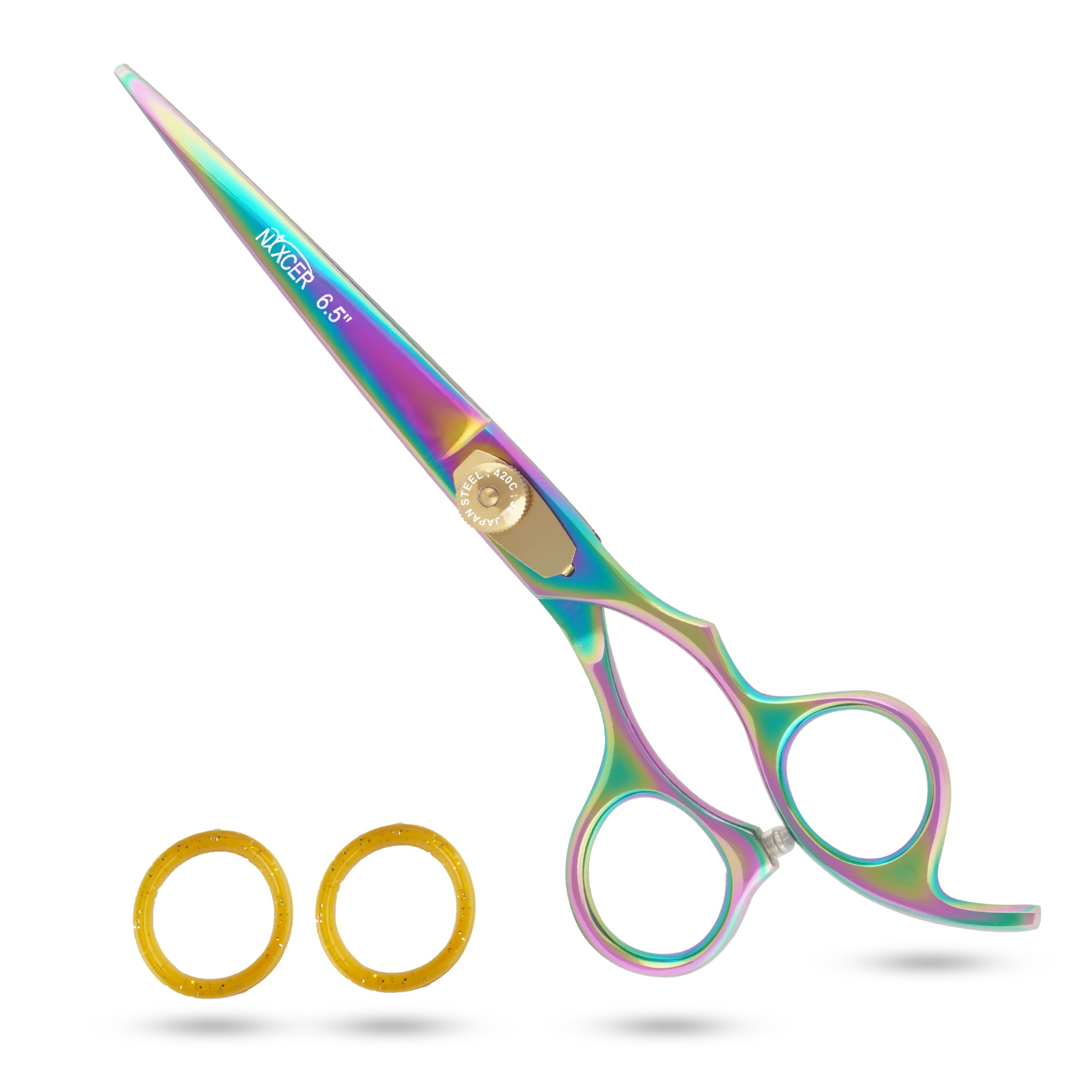 Nixcer Rainbow hair cutting scissors with 6.5-inch blade for precise professional trimming