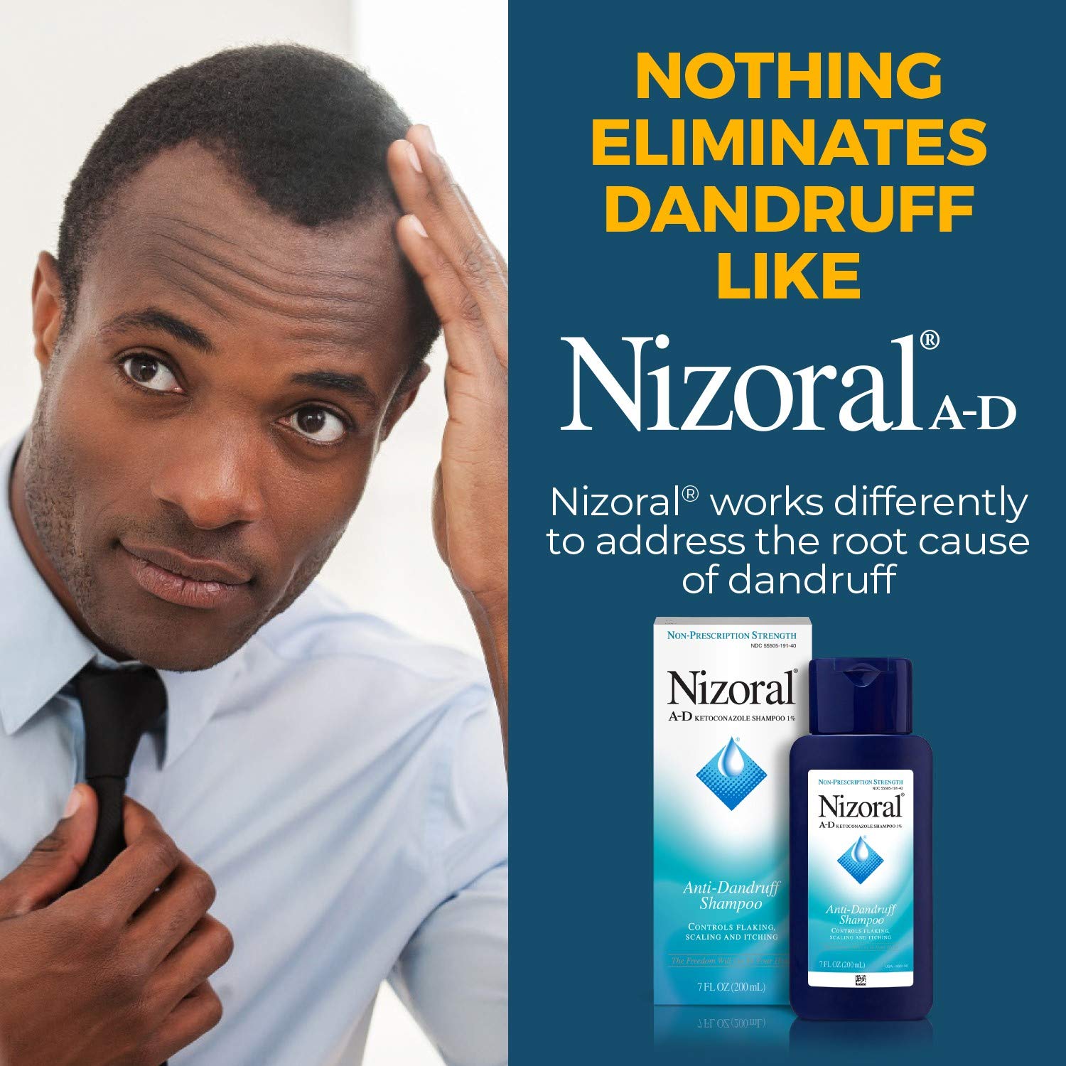 Nizoral A-D value pack twist-cap closeup shows easy dispensing