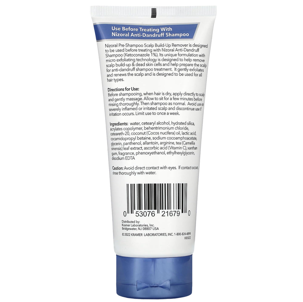 Nizoral pre-shampoo label highlights sulfate and paraben free.