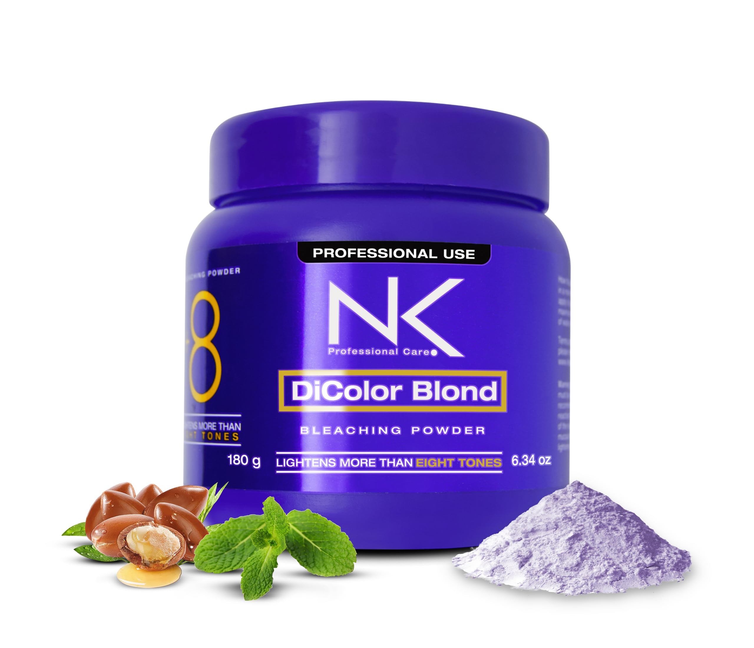 NK Professional Care DiColor Blonde packaging with mint fragrance and blue-violet powder.