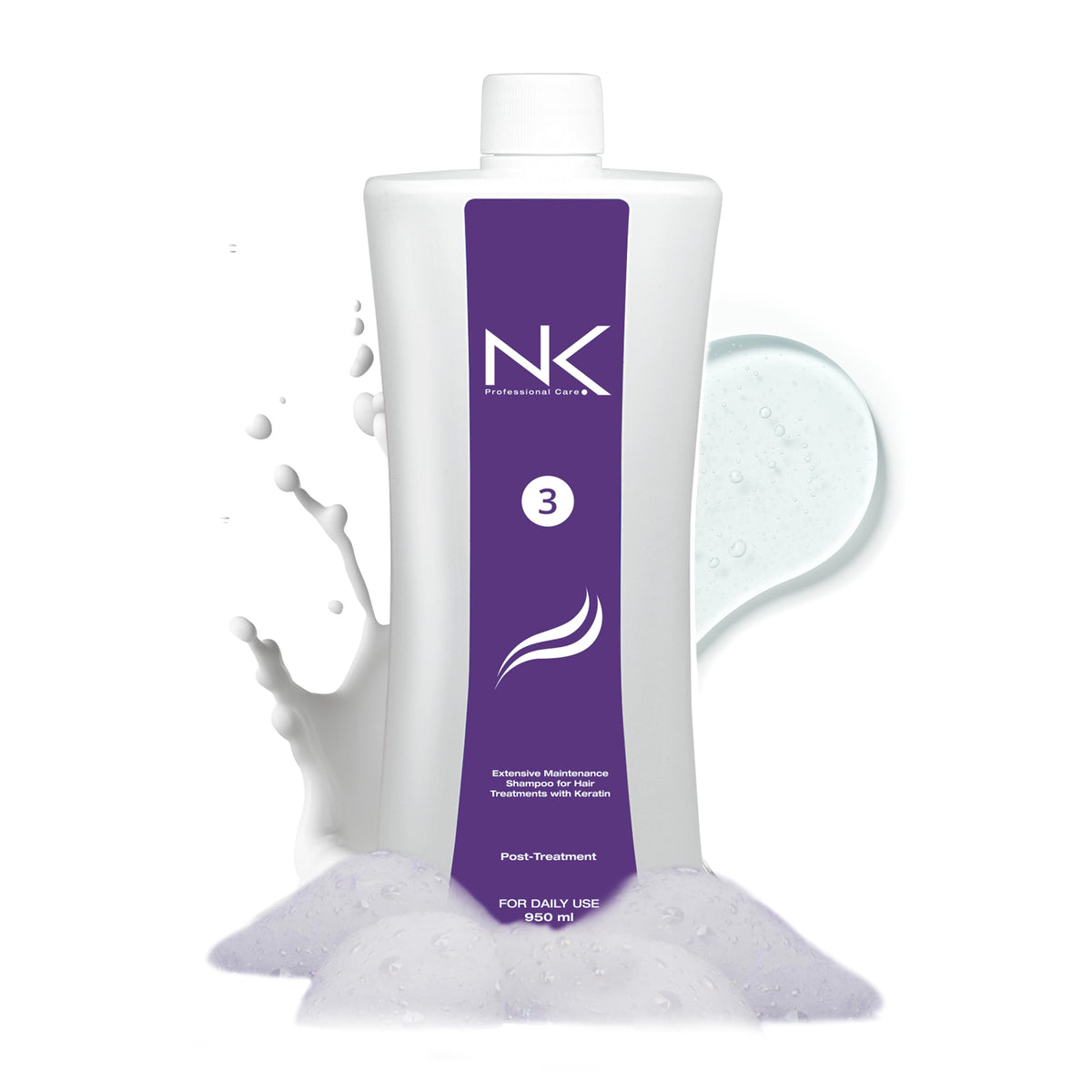 NK Professional Care Step 3 bottle shows keratin-friendly cleansing for smooth results