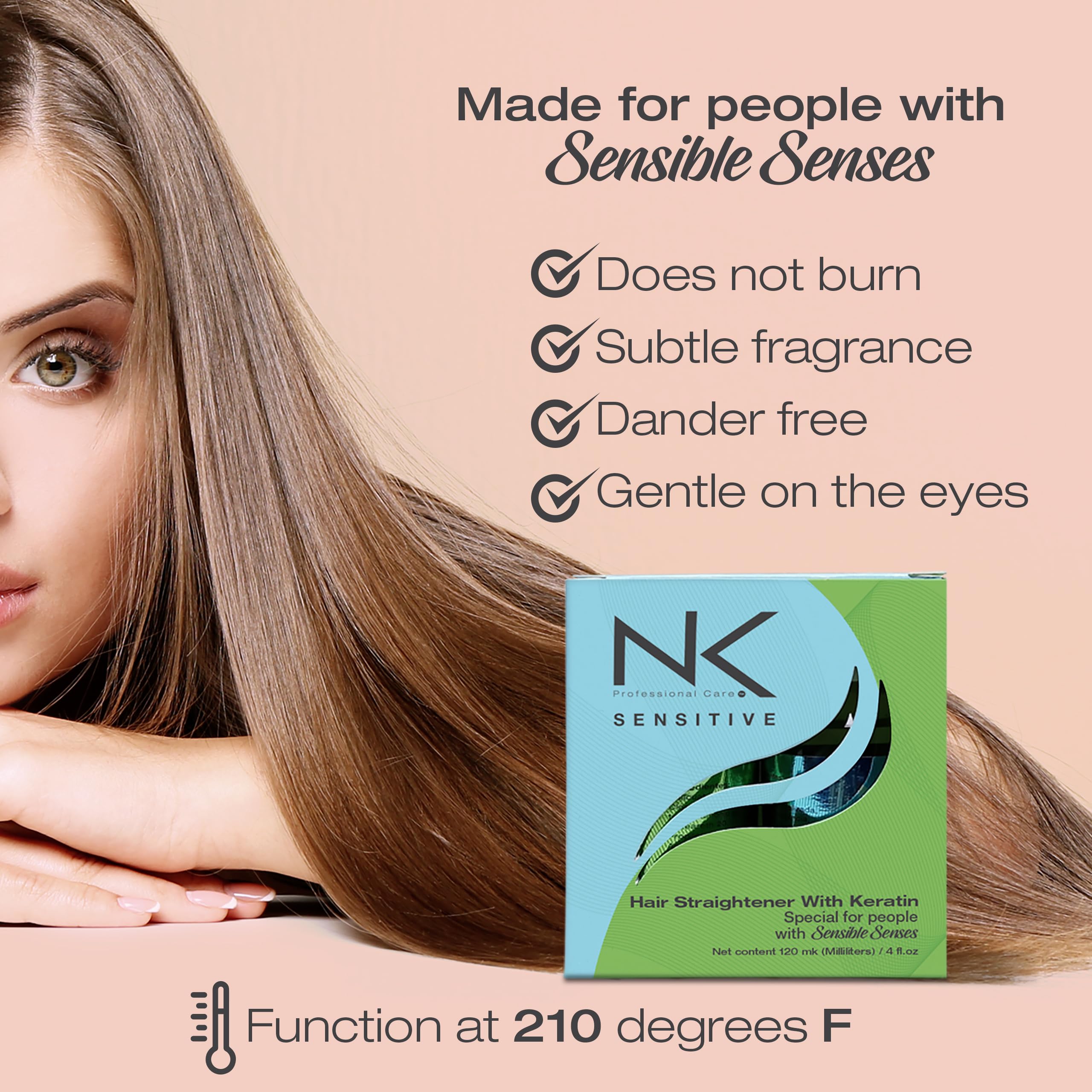 Hair undergoing straightening with flat iron using NK Professional Care.