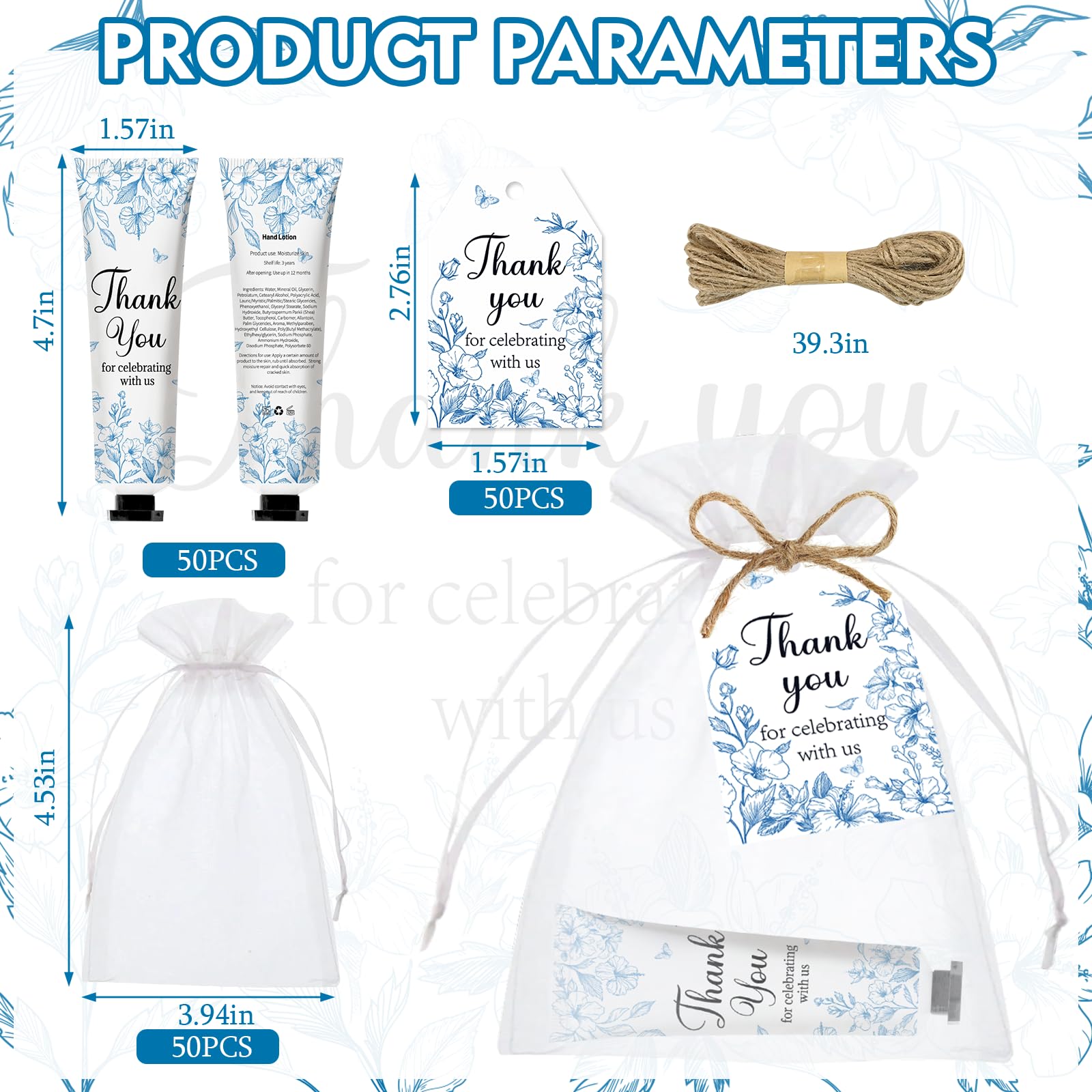 Nlicrst organza gift bags with blue flower accents for elegant gift presentation.