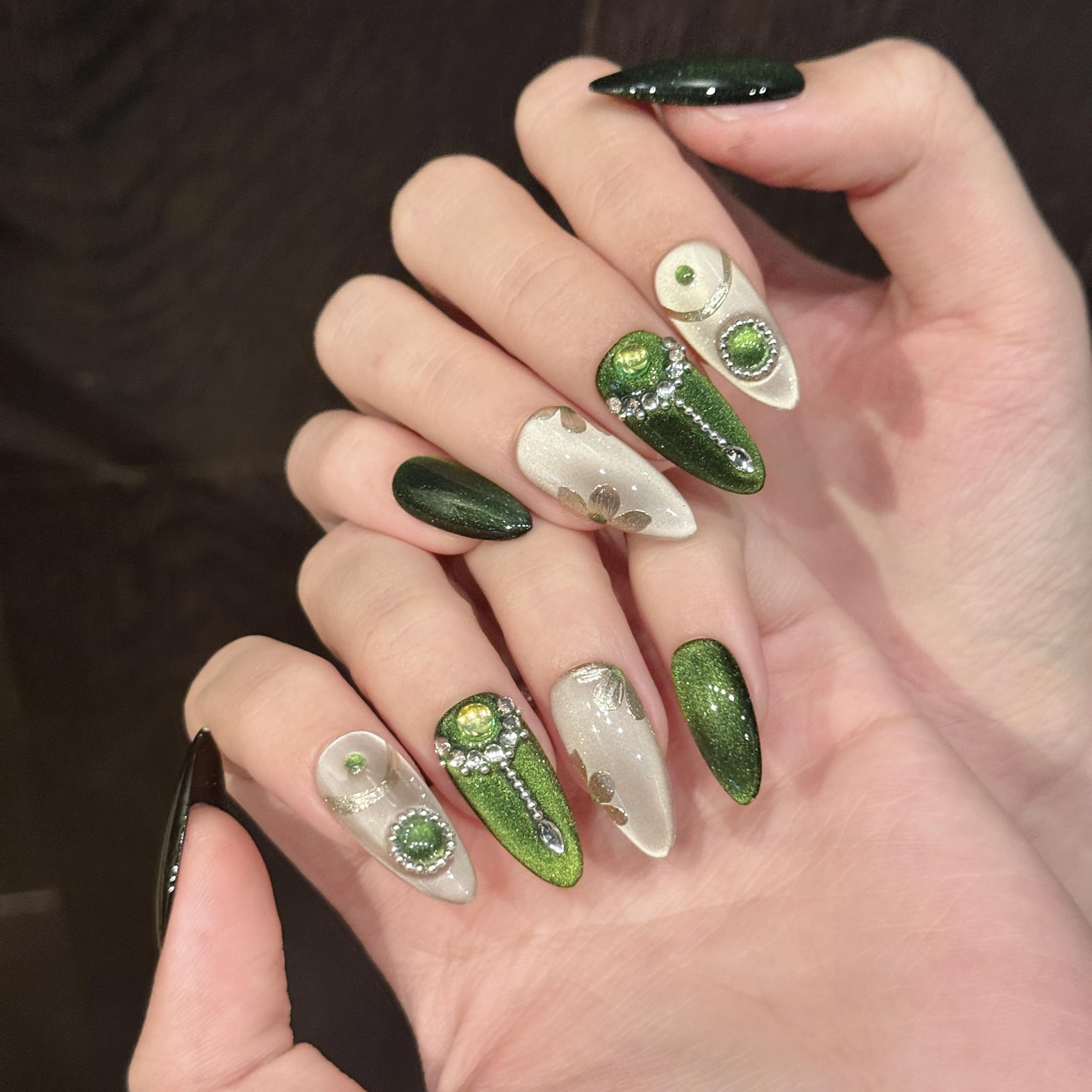 NLSJMP reusable press-on nails in almond shape ready for easy, damage-free wear.