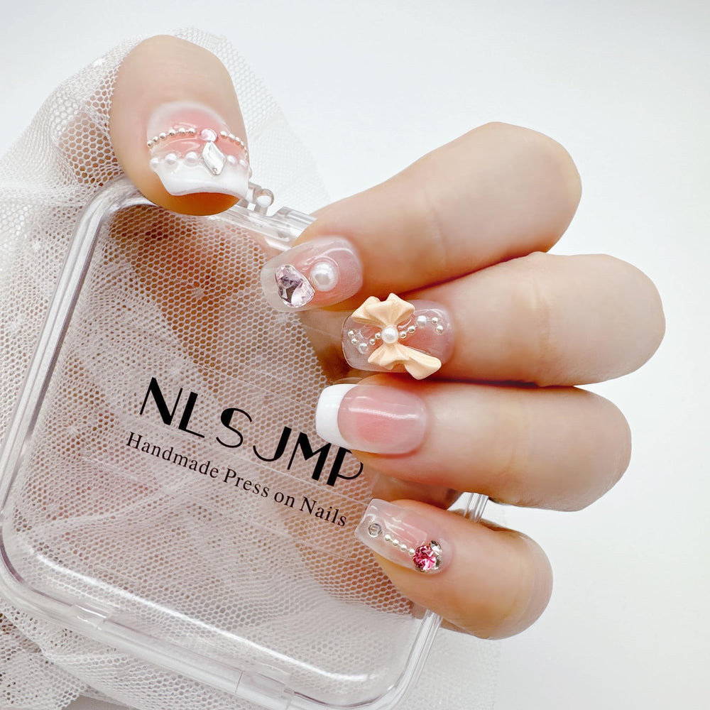 NLSJMP handmade short square press-on nails with comfortable, secure fit.