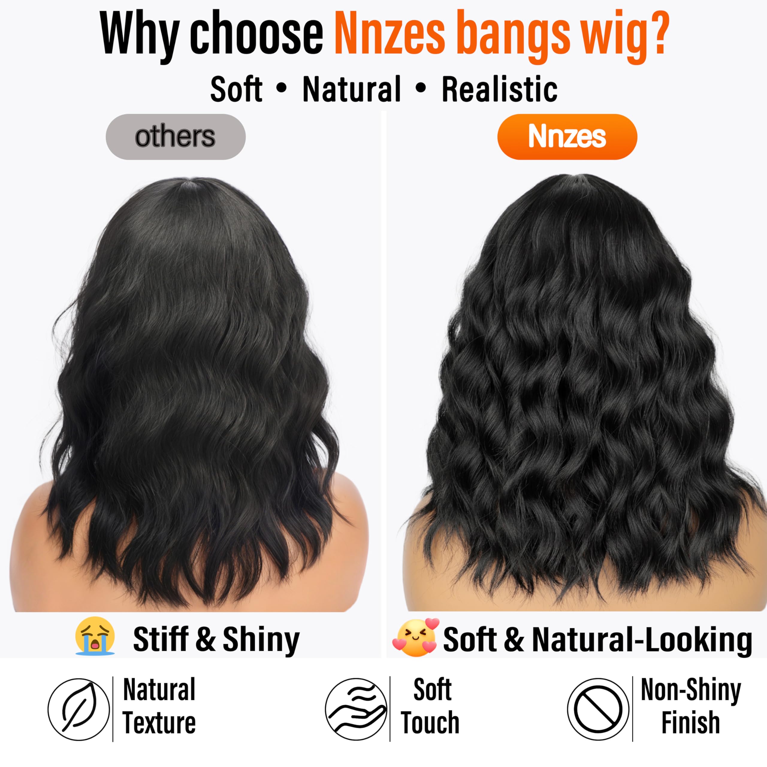 Nnzes black wavy bangs back view reveals seamless finish