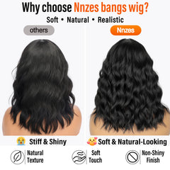 Nnzes black wavy bangs back view reveals seamless finish