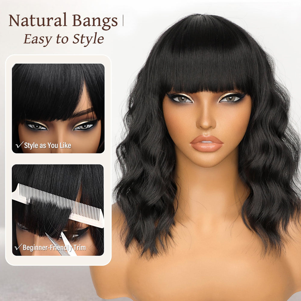 Nnzes black wavy bangs front view shows layered texture realism
