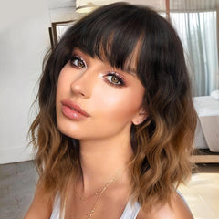 Nnzes ombre brown wig with bangs for a natural daytime look.