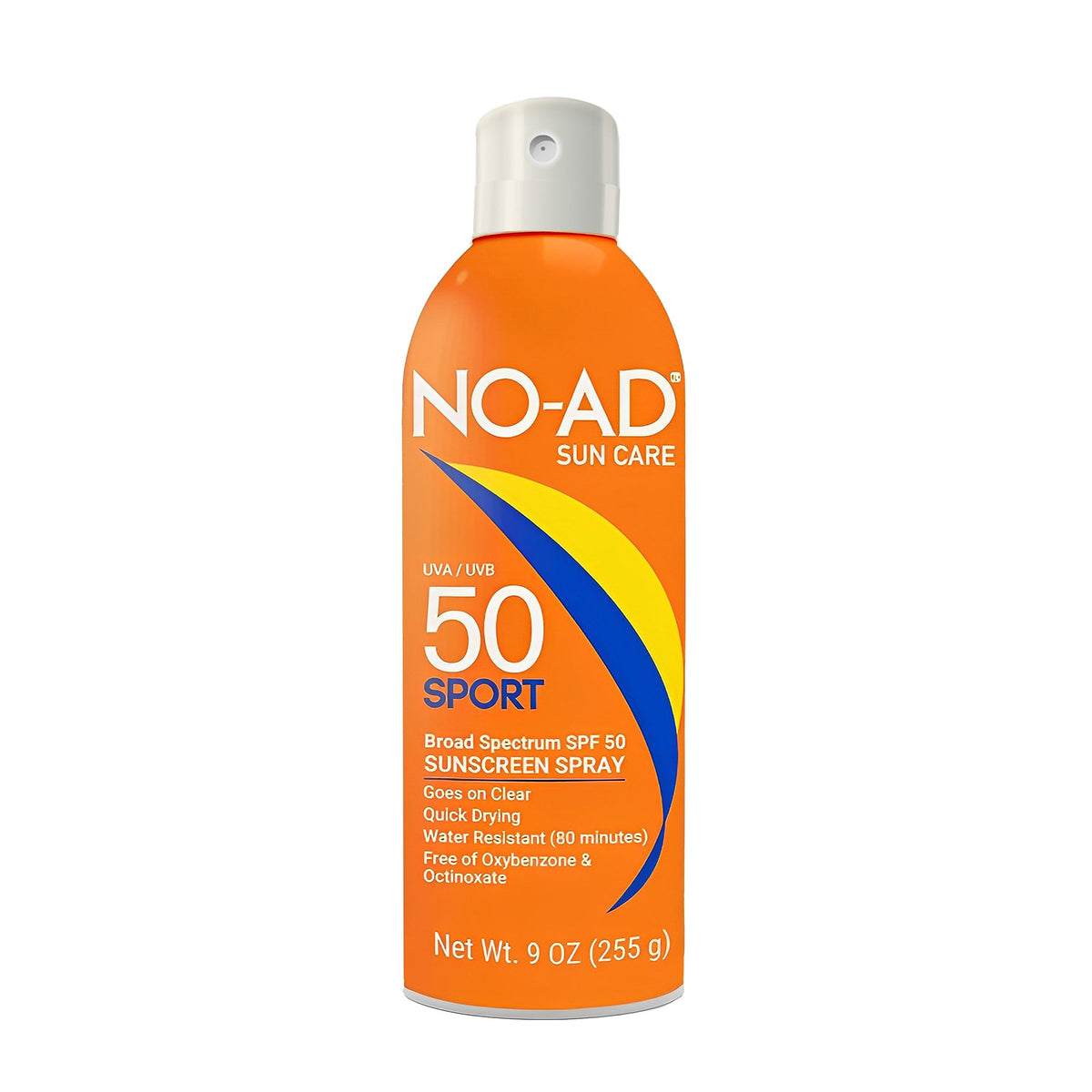 NO-AD Sport SPF 50 spray bottle for quick, non-greasy sun protection