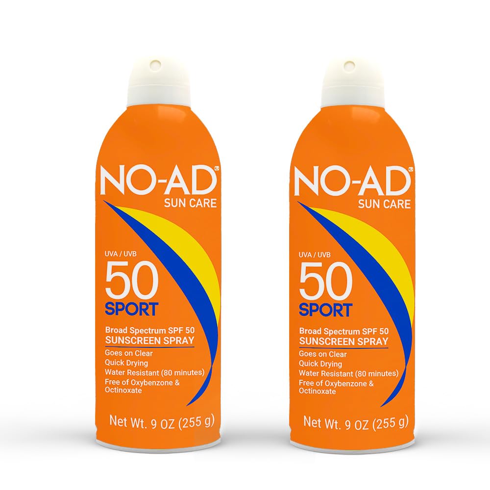 NO-AD Sport SPF 50 sunscreen spray front label ready for outdoor use.