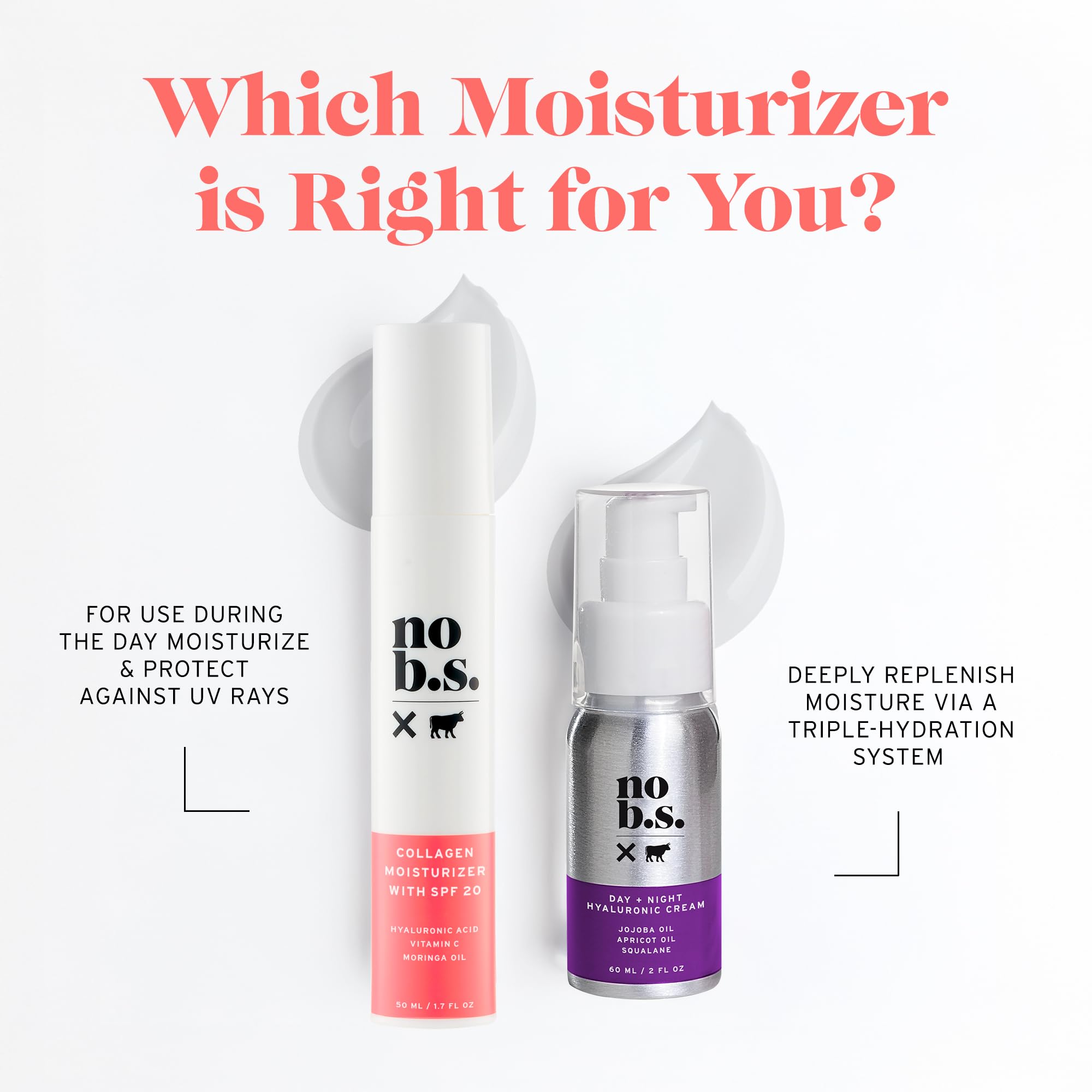 No B S moisturizer seal shows cruelty-free and American-made credentials
