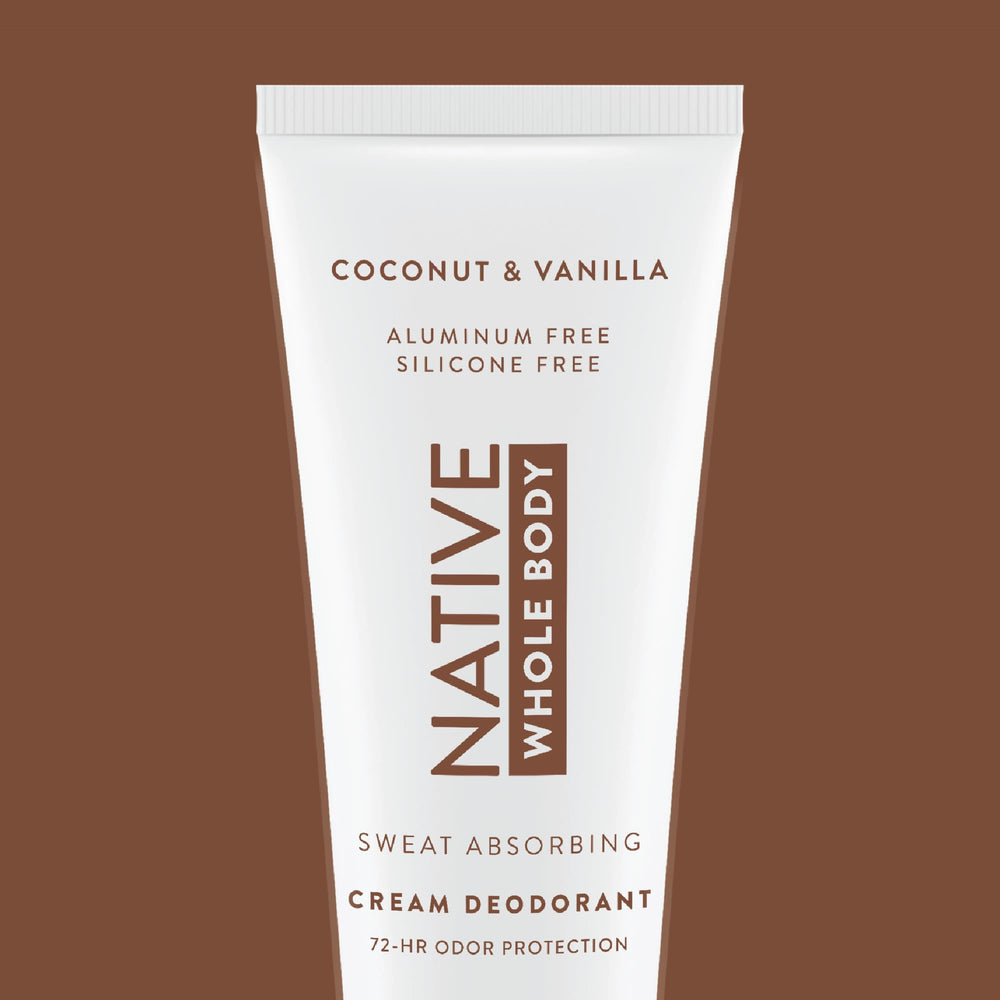 Native deodorant cream close-up highlighting coconut oil and shea butter ingredients.
