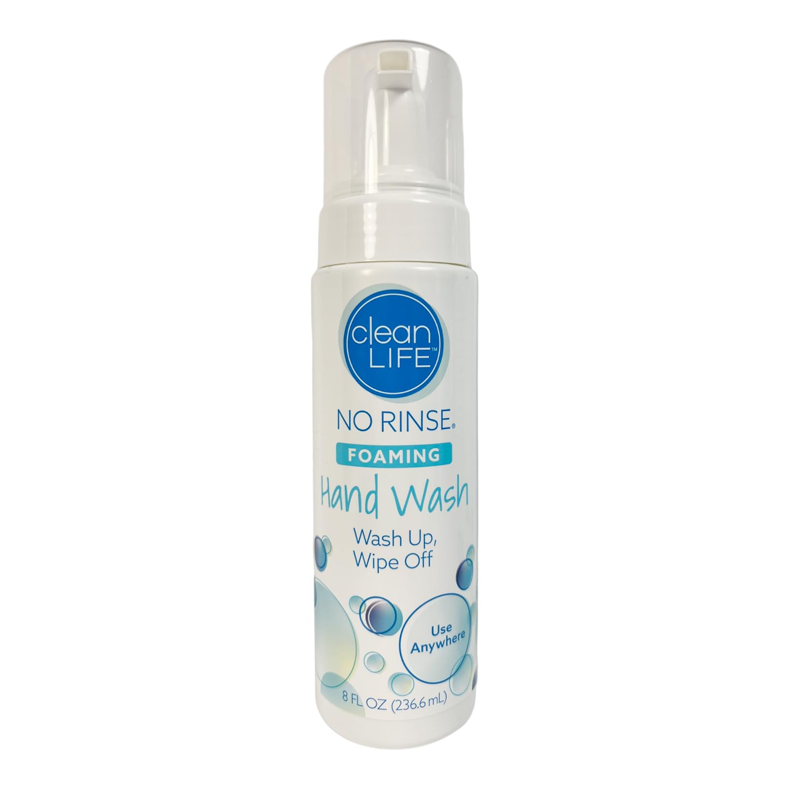 No-Rinse Foaming Hand Wash bottle front view, compact for travel cleaning on the go.