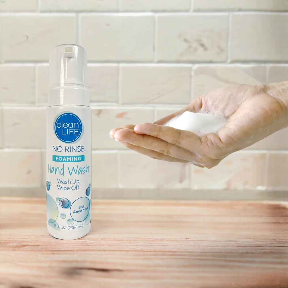 No-Rinse Foaming Hand Wash leaves hands moisturized after use.