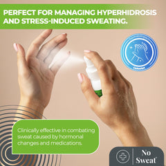 No Sweat spray in action delivering fast-acting sweat block.