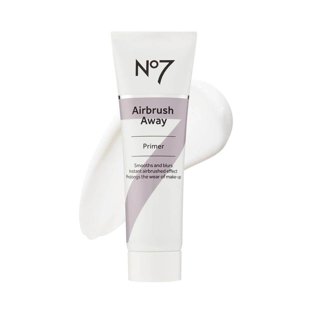 No7 Airbrush Away Primer bottle close-up showing hydrating base for smooth makeup.