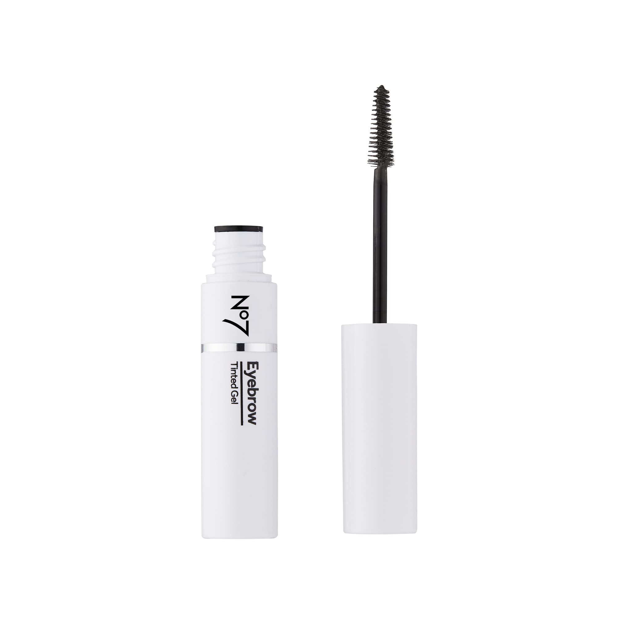 No7 Beautiful Eyebrows Gel wand close-up highlights curved applicator for precise application.