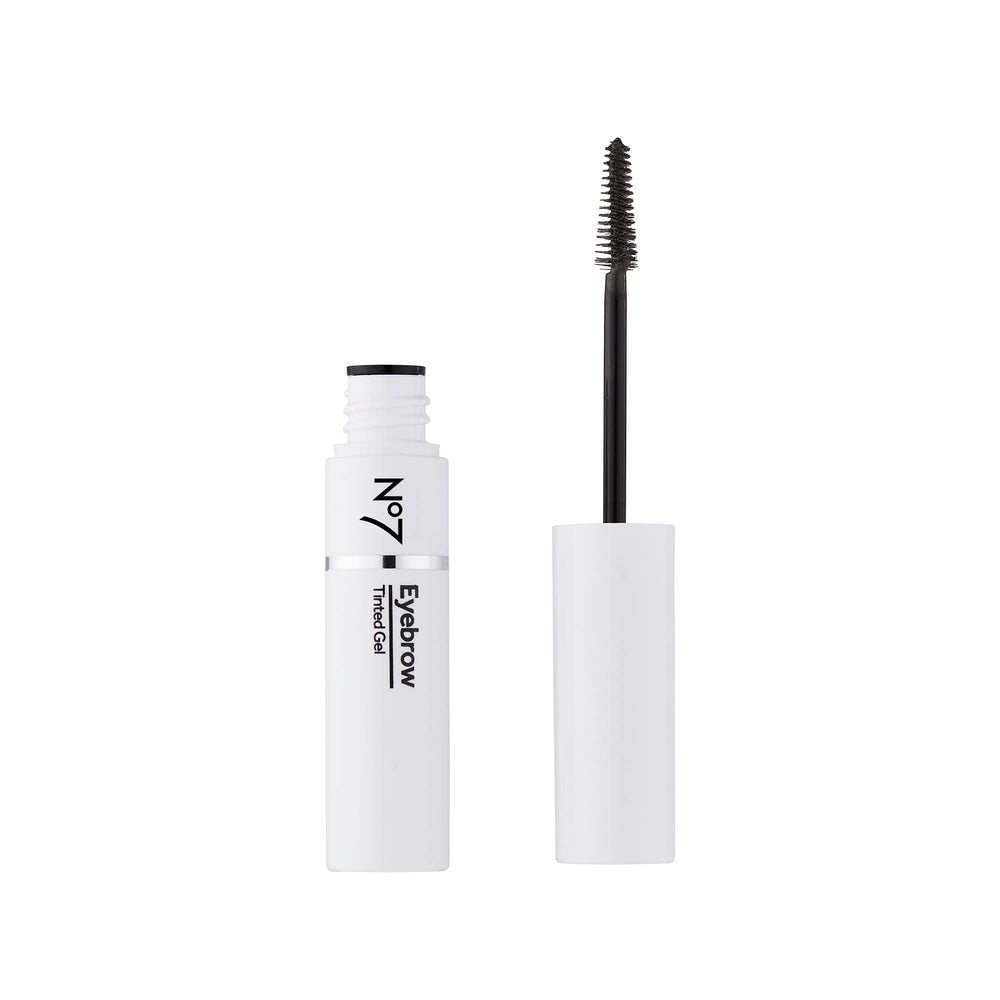 No7 Beautiful Eyebrows Gel wand close-up highlights curved applicator for precise application.