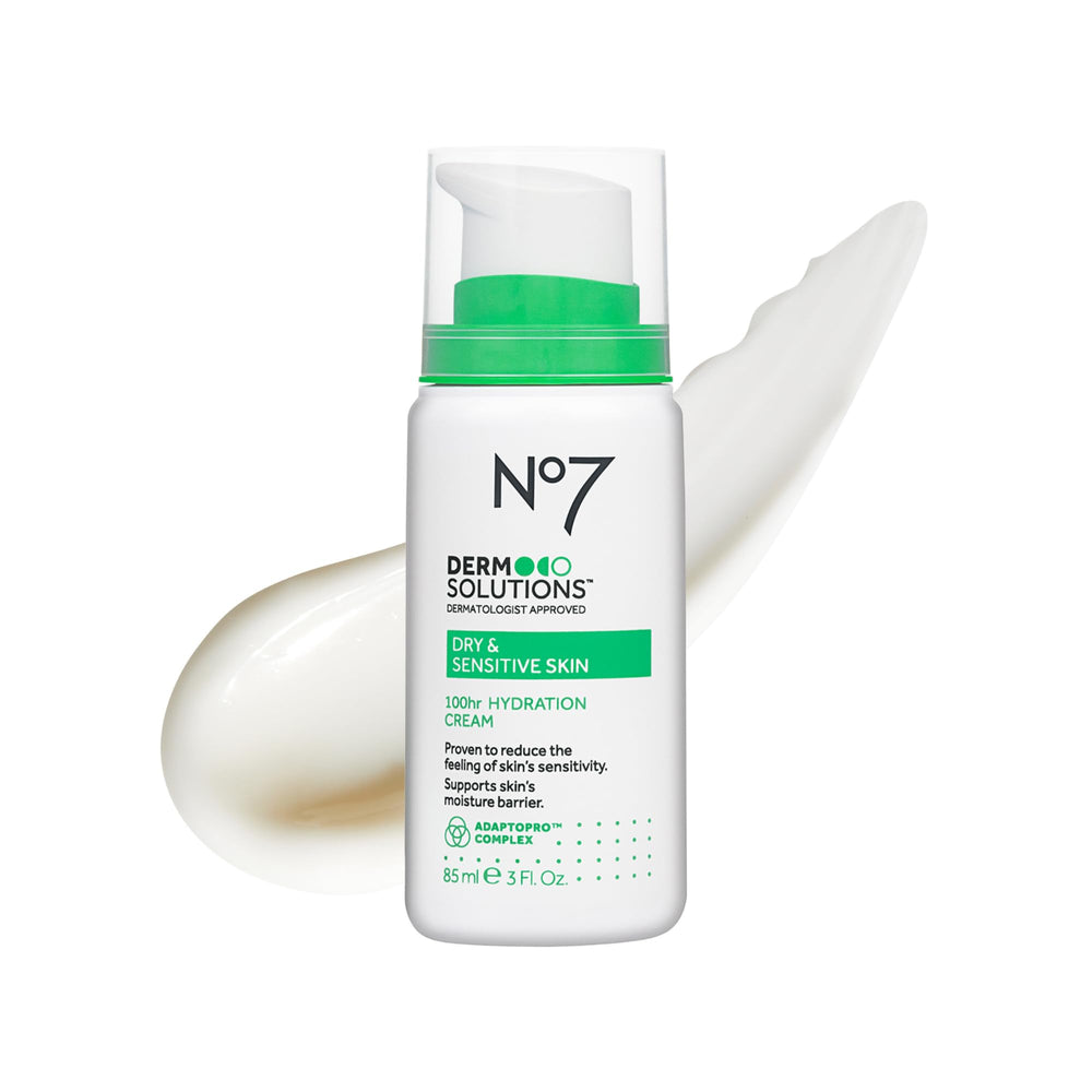 No7 Derm Solutions moisturizer jar shows creamy texture ideal for sensitive skin and long-lasting hydration