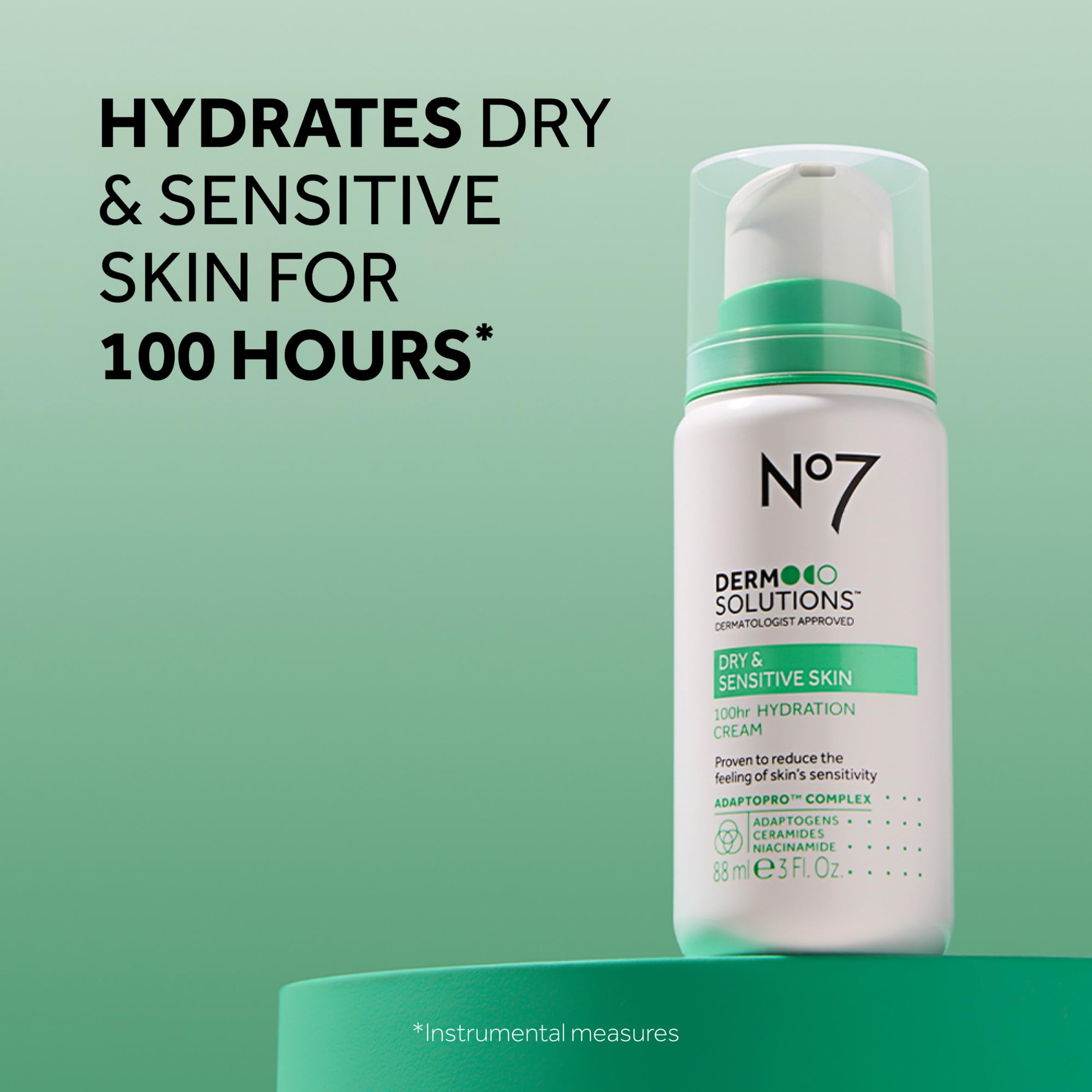 No7 Derm Solutions close-up of ceramides niacinamide adaptogens blend for barrier support