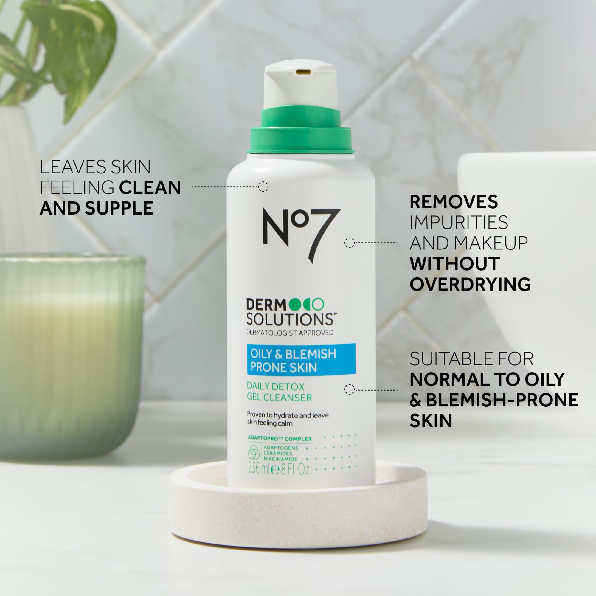Adaptogens triple-system visual from No7 Daily Detox for soothing skincare power
