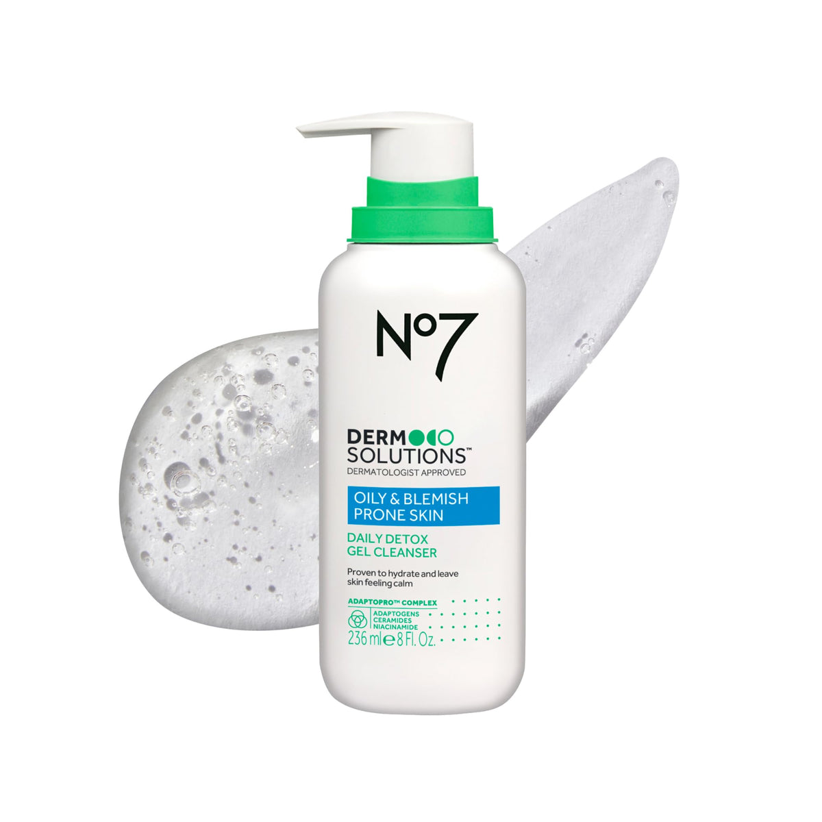 No7 Derm Solutions Daily Detox bottle pump shows convenient daily cleanser for hydration