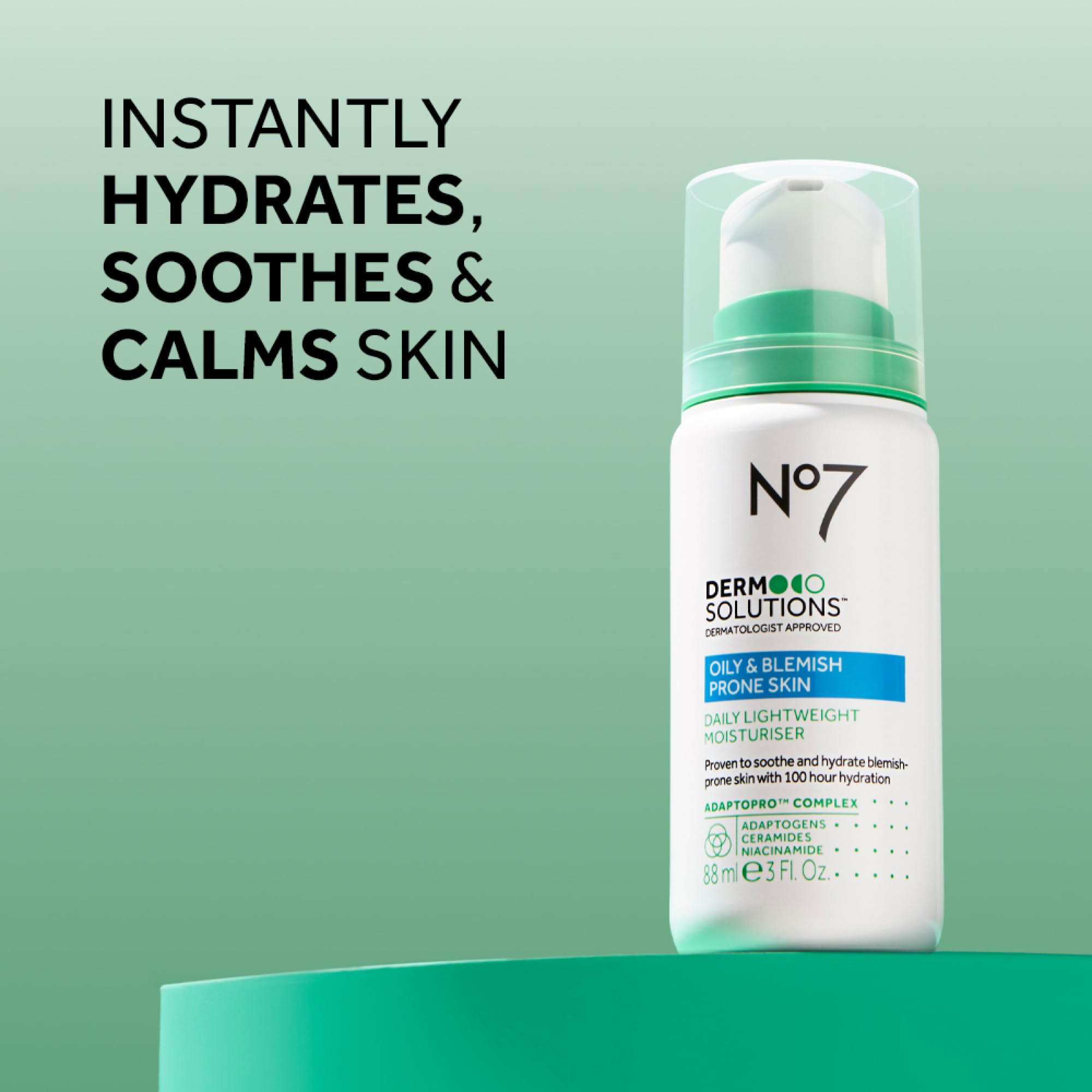 Close-up of No7 bottle showing ceramides for barrier support.
