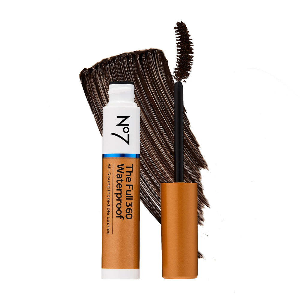 No7 The Full 360 Waterproof Mascara bottle close-up with waterproof protection for sweat-resistant lashes.