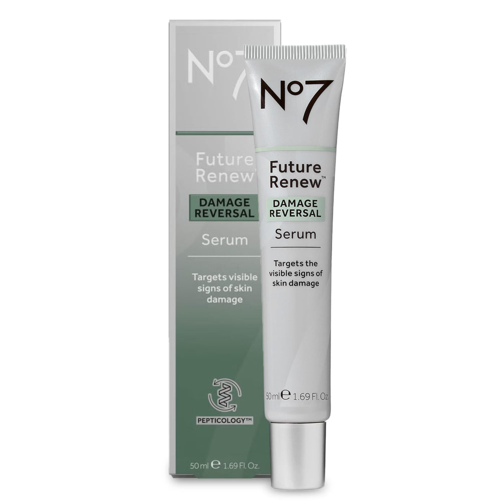 No7 Future Renew serum bottle with sleek design for daily use.