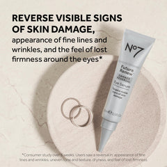 No7 Future Renew Eye Serum dispensing pump shown for easy morning and night application.